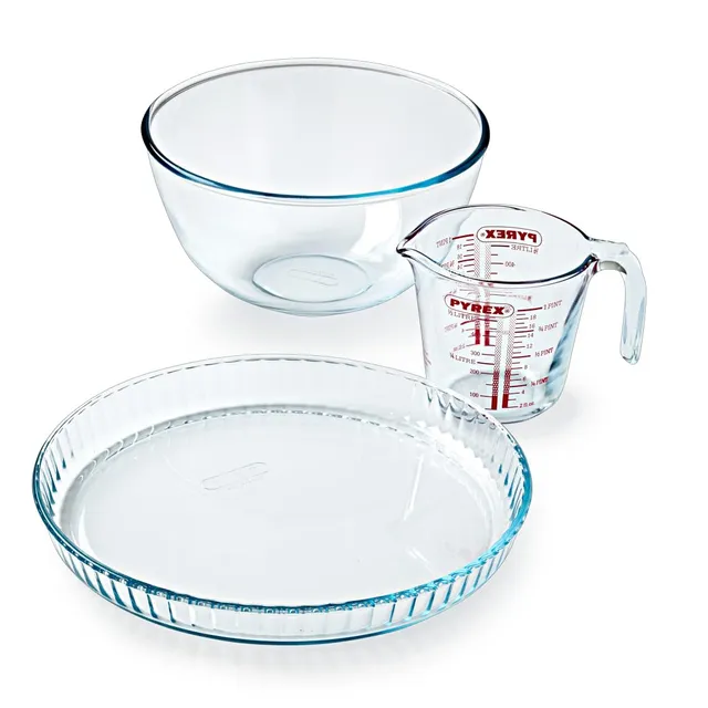 pyrex-cake-party-kit-pasticceria-3-pezzi-con-tortiera-31-cm-ciotola-2-l-e-misuri image 1