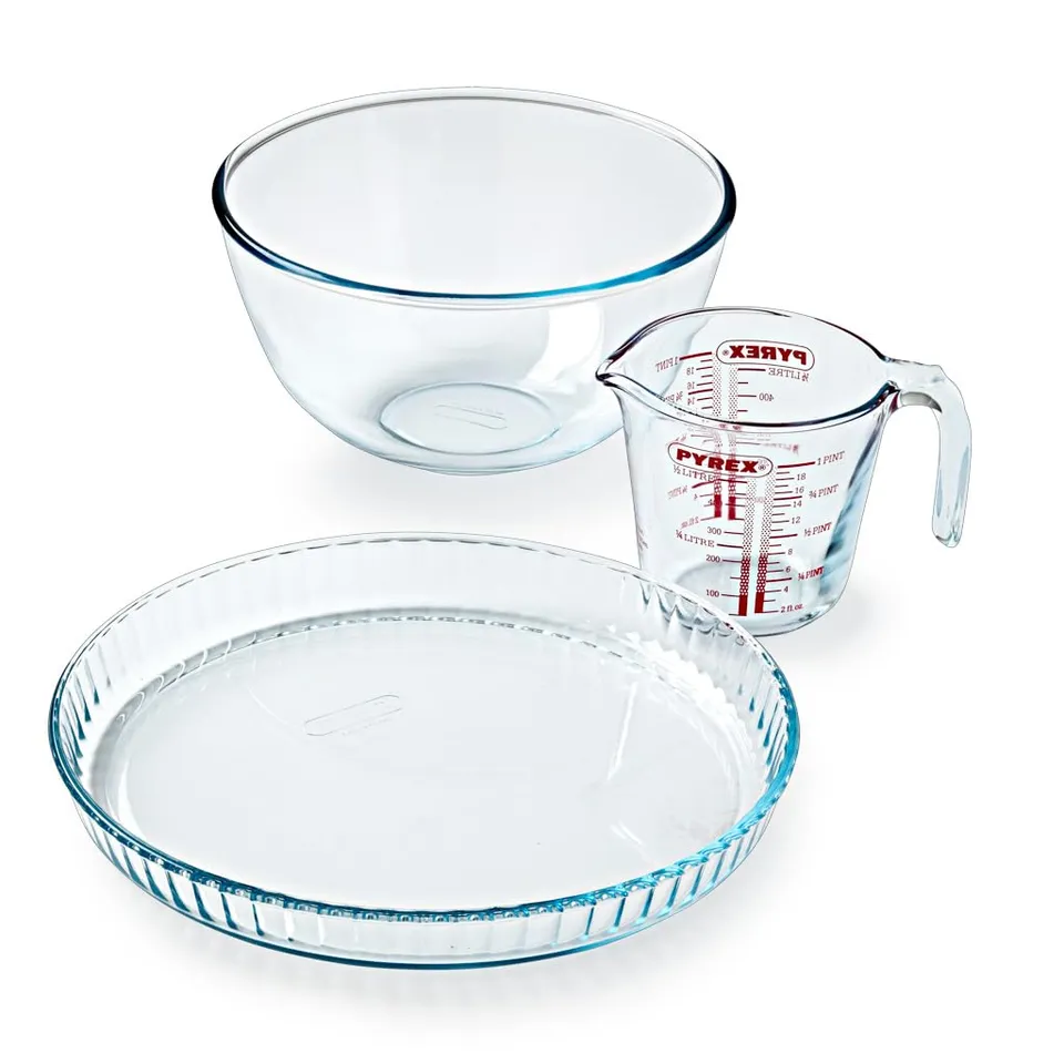 pyrex-cake-party-kit-pasticceria-3-pezzi-con-tortiera-31-cm-ciotola-2-l-e-misuri image 1