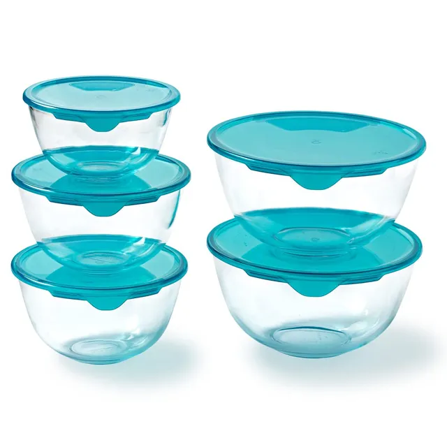 pyrex-set-5-ciotole-in-vetro-borosilicato-trasparente-con-coperchi-turchese-0-5- image 1