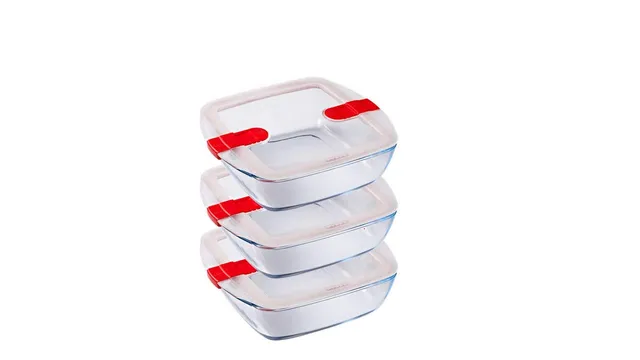 pyrex-cook-heat-set-3-contenitori-quadrati-in-vetro-da-1-l-con-coperchio-ermetic image 1