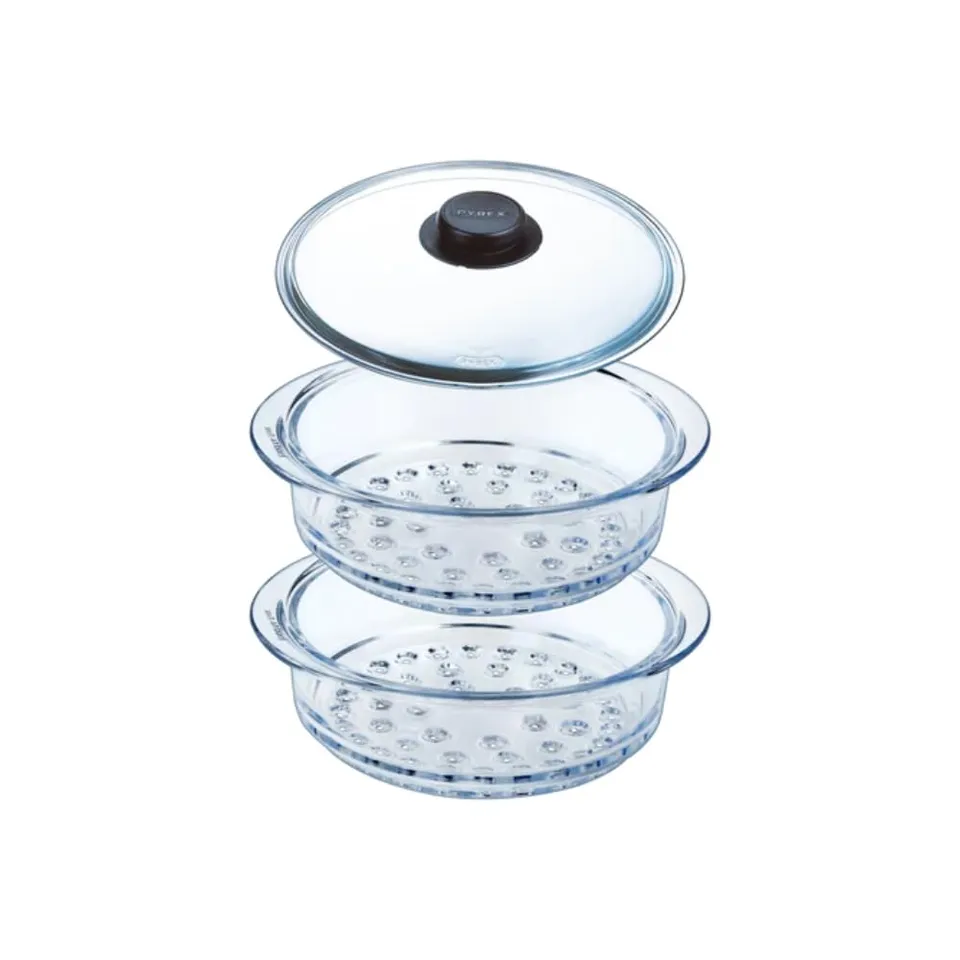 pyrex-doppio-cestello-vapore-20-cm-in-vetro-borosilicato-con-coperchio-a-manopol image 1