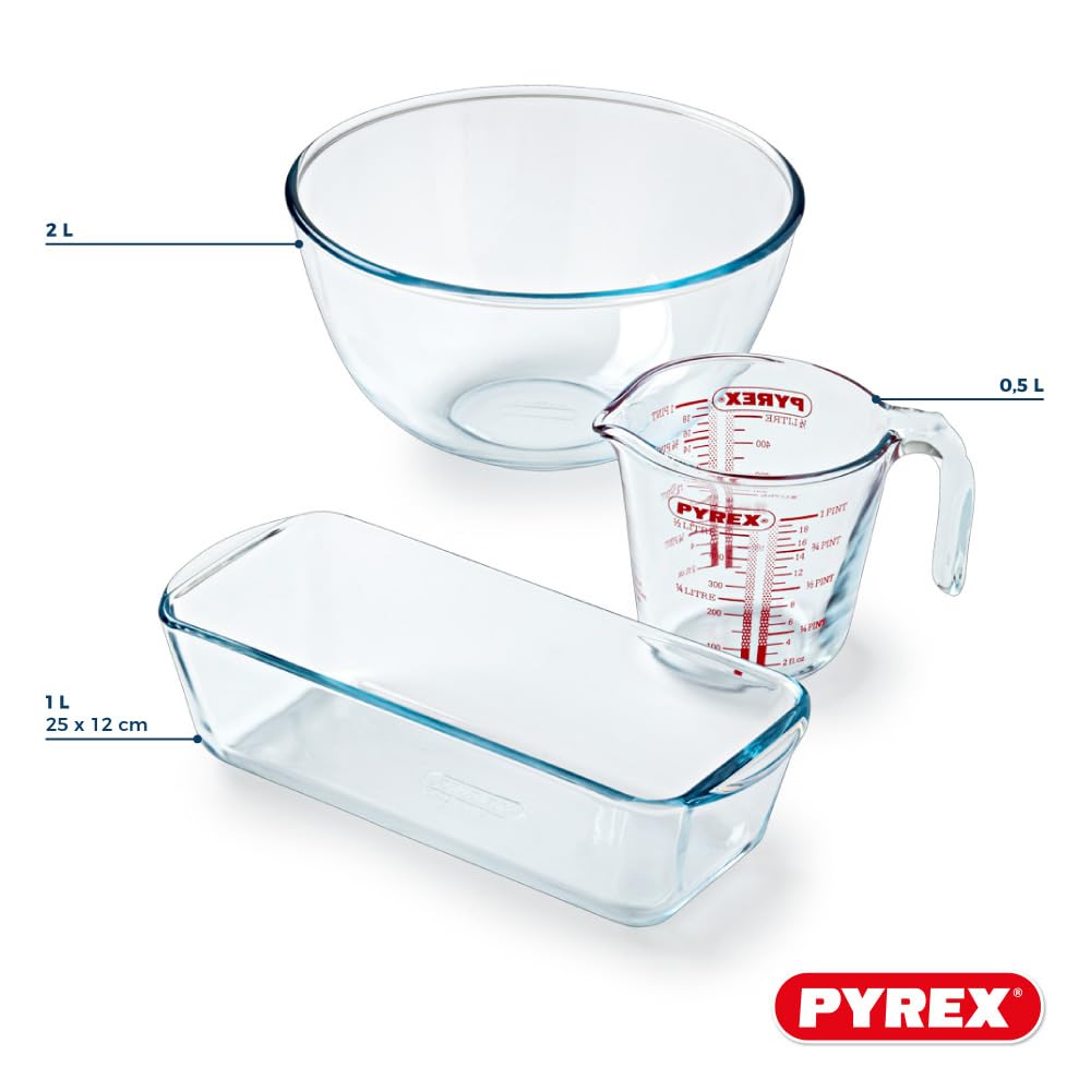 pyrex-cake-party-kit-pasticceria-3-pezzi-con-tortiera-28-cm-ciotola-2-l-e-misuri image 2