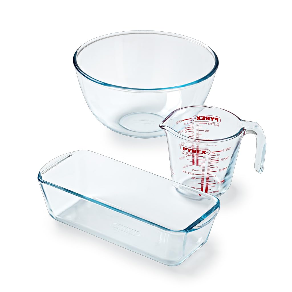 pyrex-cake-party-kit-pasticceria-3-pezzi-con-tortiera-28-cm-ciotola-2-l-e-misuri image 1