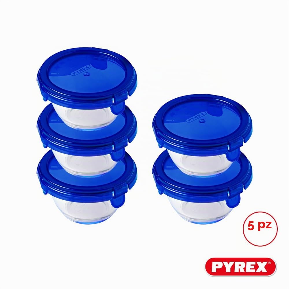pyrex-set-5-barattoli-rotondi-in-vetro-borosilicato-0-2l-con-coperchi-blu-ermeti image 8