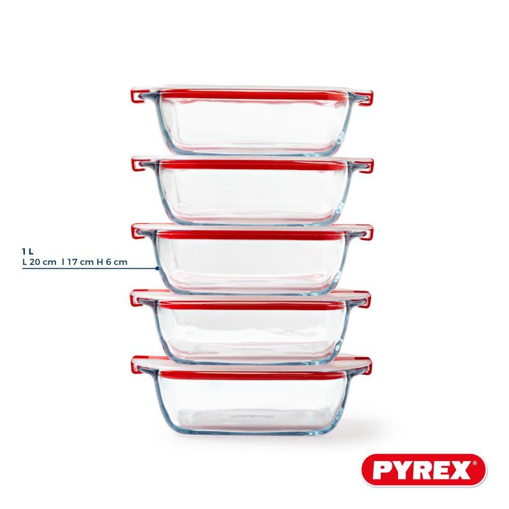 pyrex-cook-heat-confezione-5-contenitori-per-alimenti-quadrati-in-vetro-1l-con-c image 2