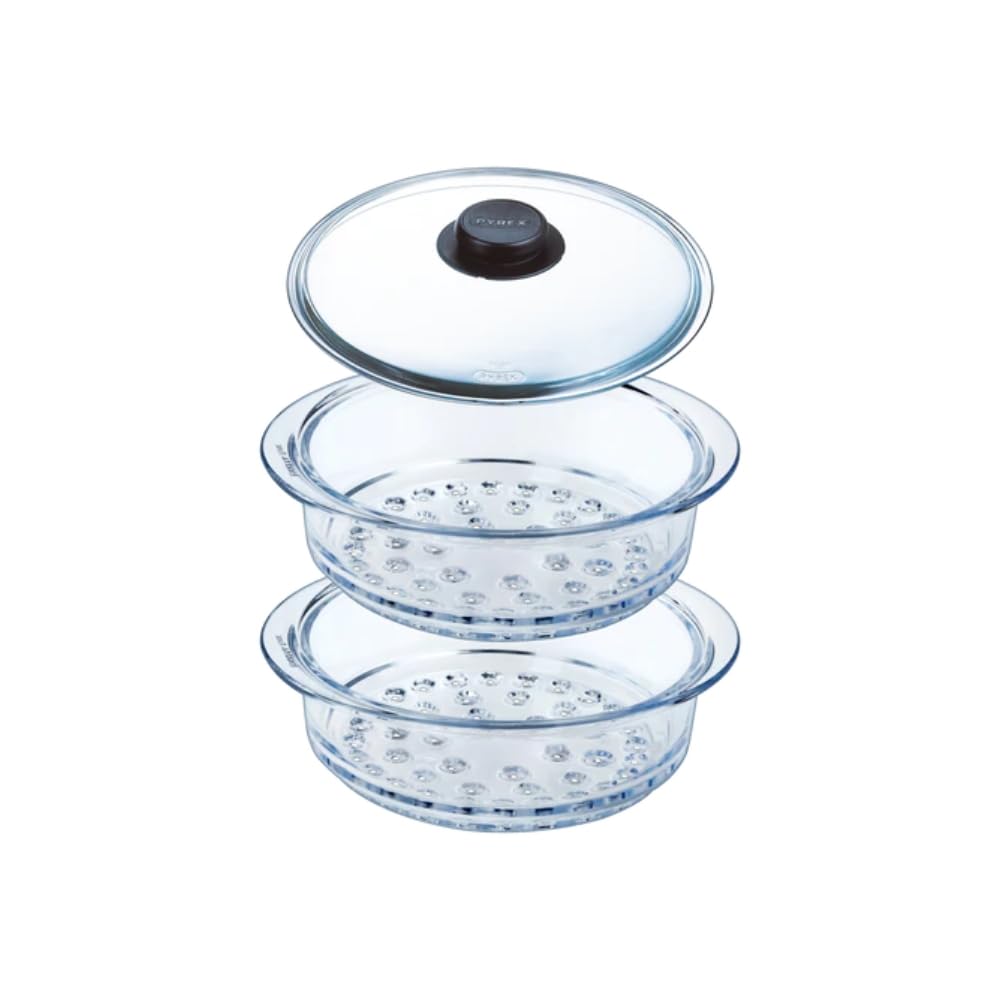 pyrex-doppio-cestello-vapore-20-cm-in-vetro-borosilicato-con-coperchio-a-manopol image 1