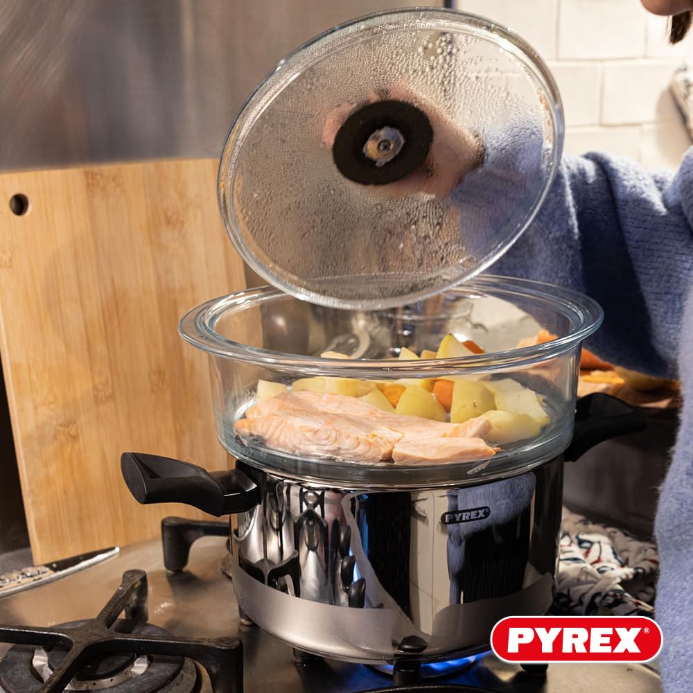 pyrex-doppio-cestello-vapore-20-cm-in-vetro-borosilicato-con-coperchio-a-manopol image 7
