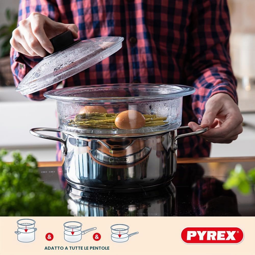 pyrex-doppio-cestello-vapore-20-cm-in-vetro-borosilicato-con-coperchio-a-manopol image 3