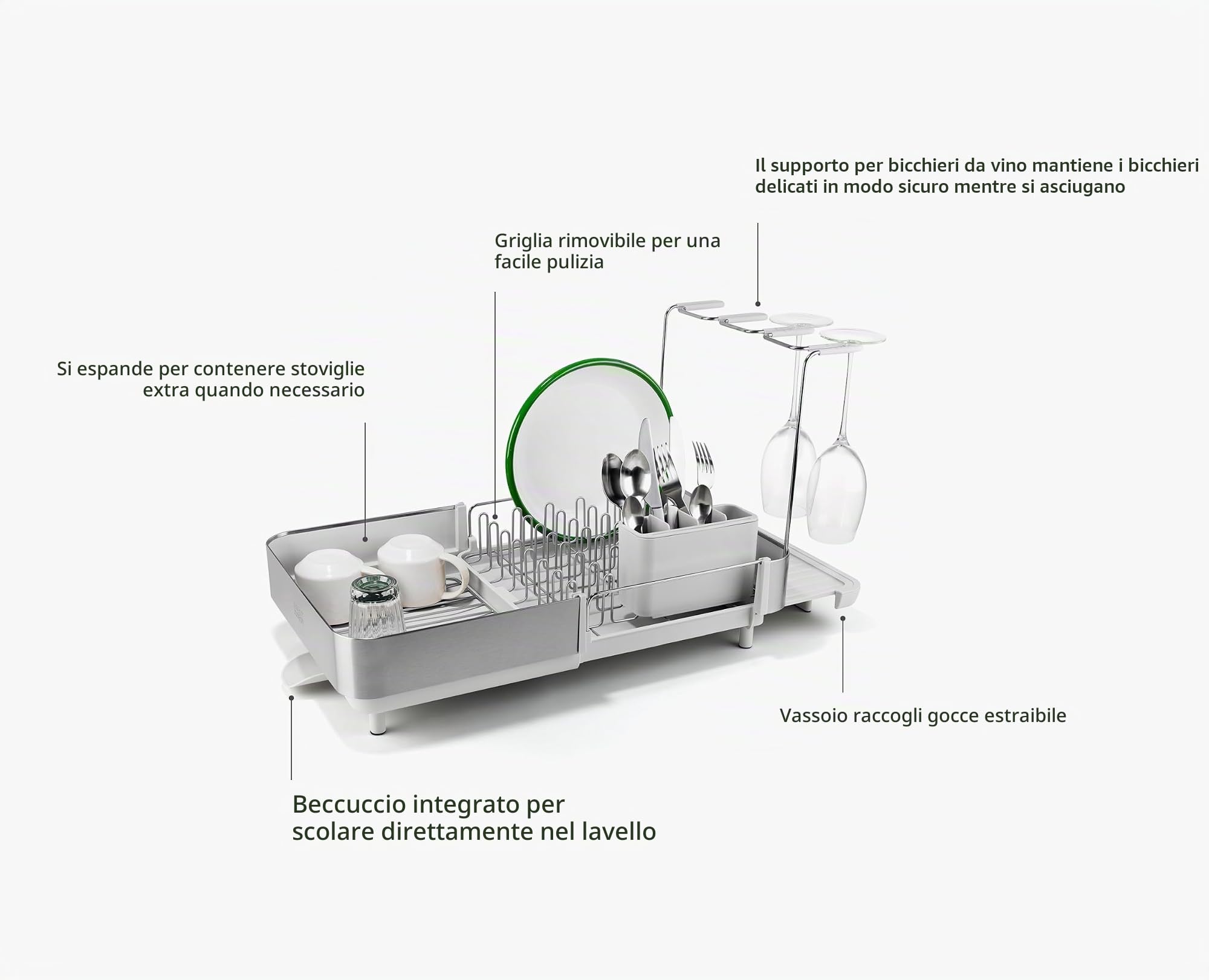 joseph-joseph-extend-steel-plus-scolapiatti-estensibile-in-acciaio-con-porta-cal image 5