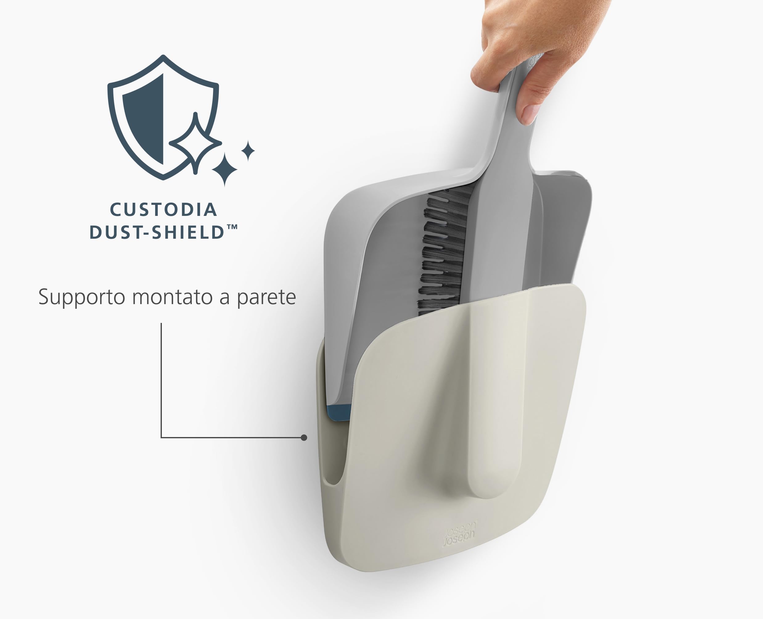 joseph-joseph-cleantech-scopa-e-paletta-per-interni-con-supporto-da-muro-e-custo image 4