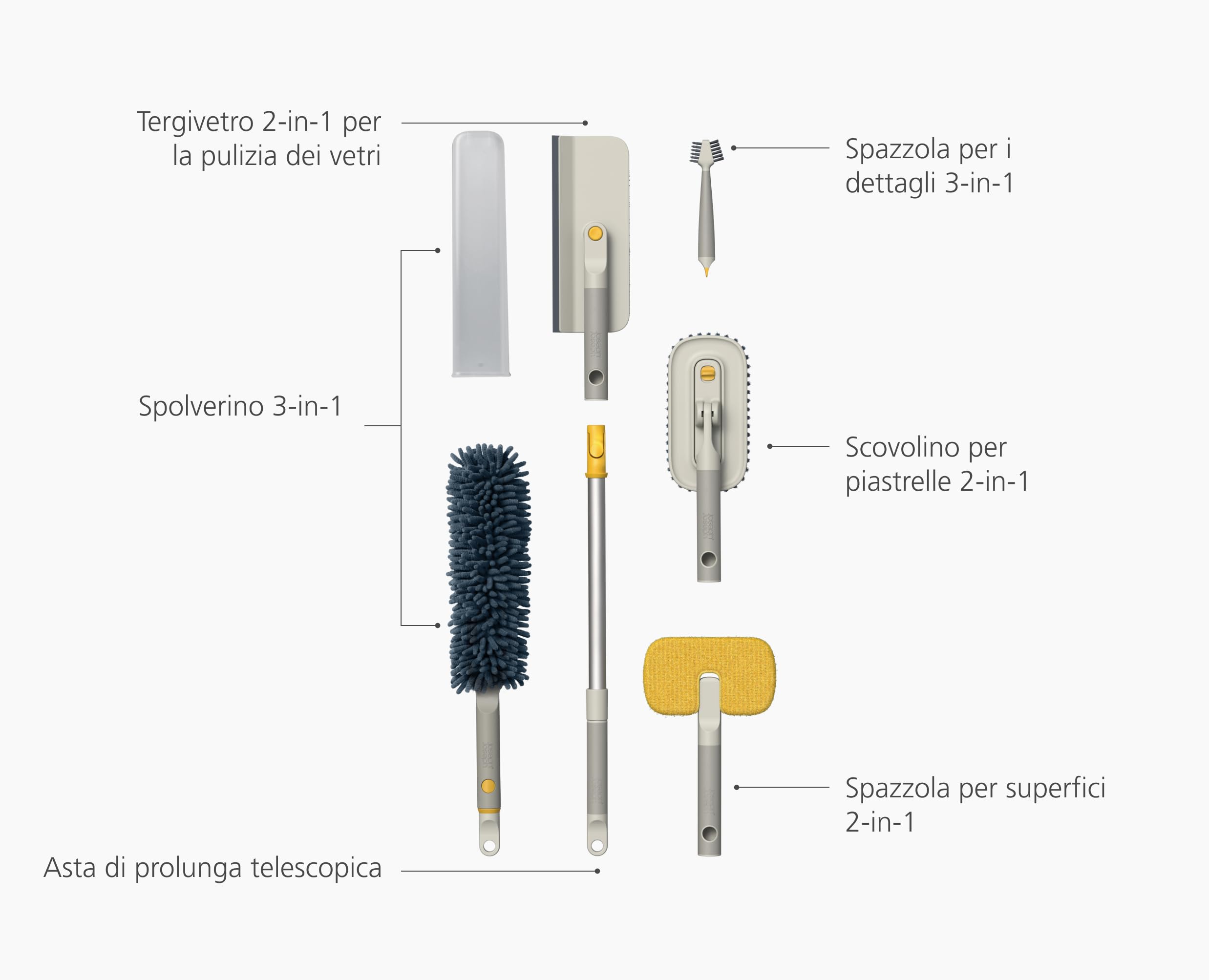 joseph-joseph-cleantech-set-di-5-spazzole-per-pulizia-profonda-con-asta-telescop image 4