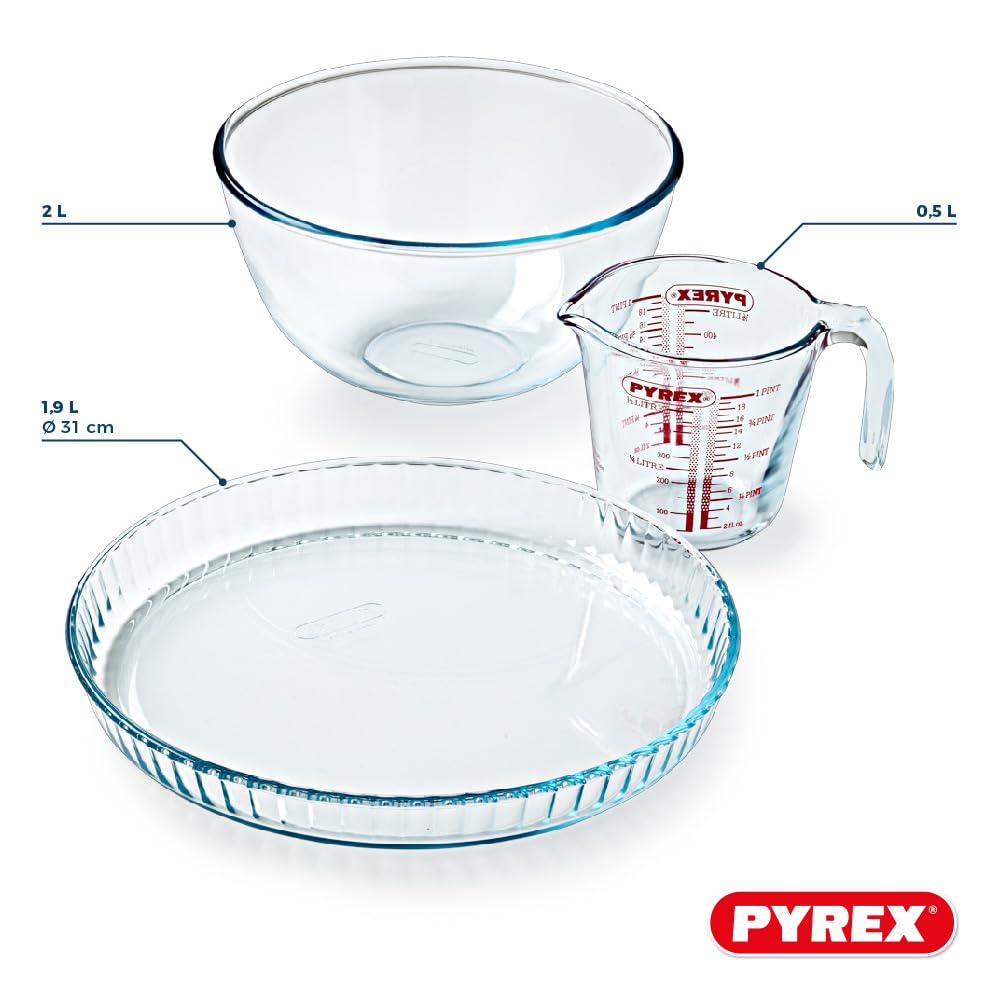 pyrex-cake-party-kit-pasticceria-3-pezzi-con-tortiera-31-cm-ciotola-2-l-e-misuri image 2