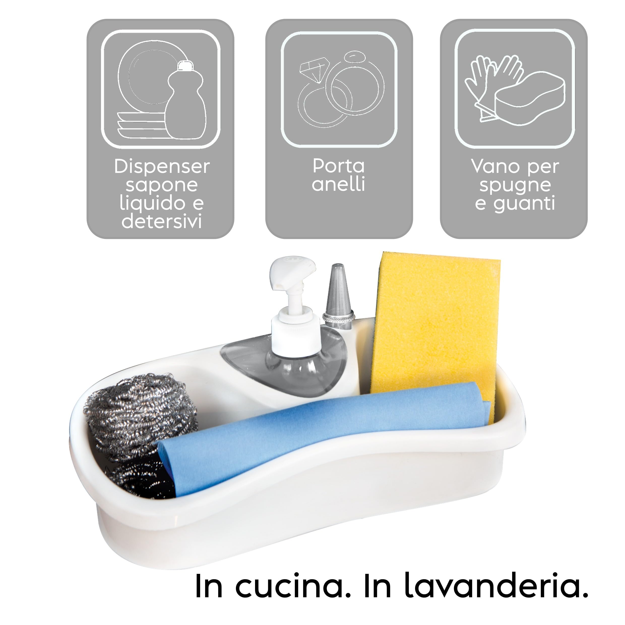 snips-saponello-dispenser-sapone-cucina-2in1-200-ml-con-2-vani-portasponge-porta image 2