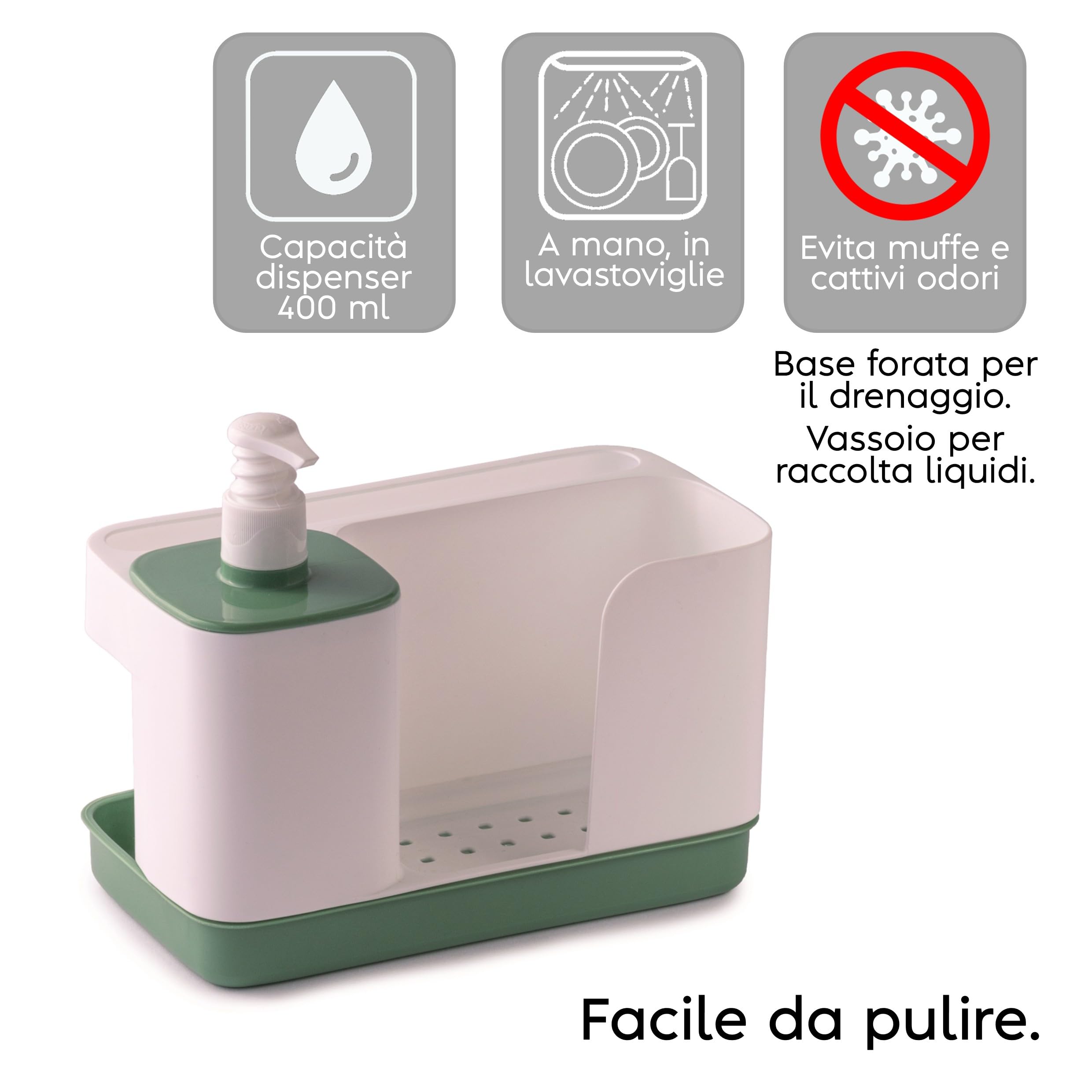 snips-riordinello-porta-spugne-lavello-cucina-3-in-1-con-dispenser-sapone-400-ml image 3