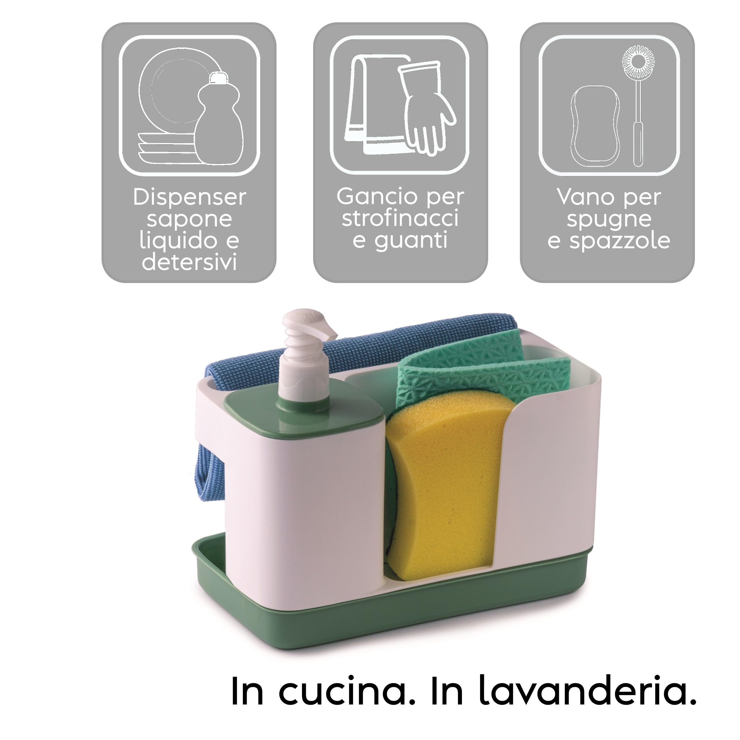 snips-riordinello-porta-spugne-lavello-cucina-3-in-1-con-dispenser-sapone-400-ml image 2