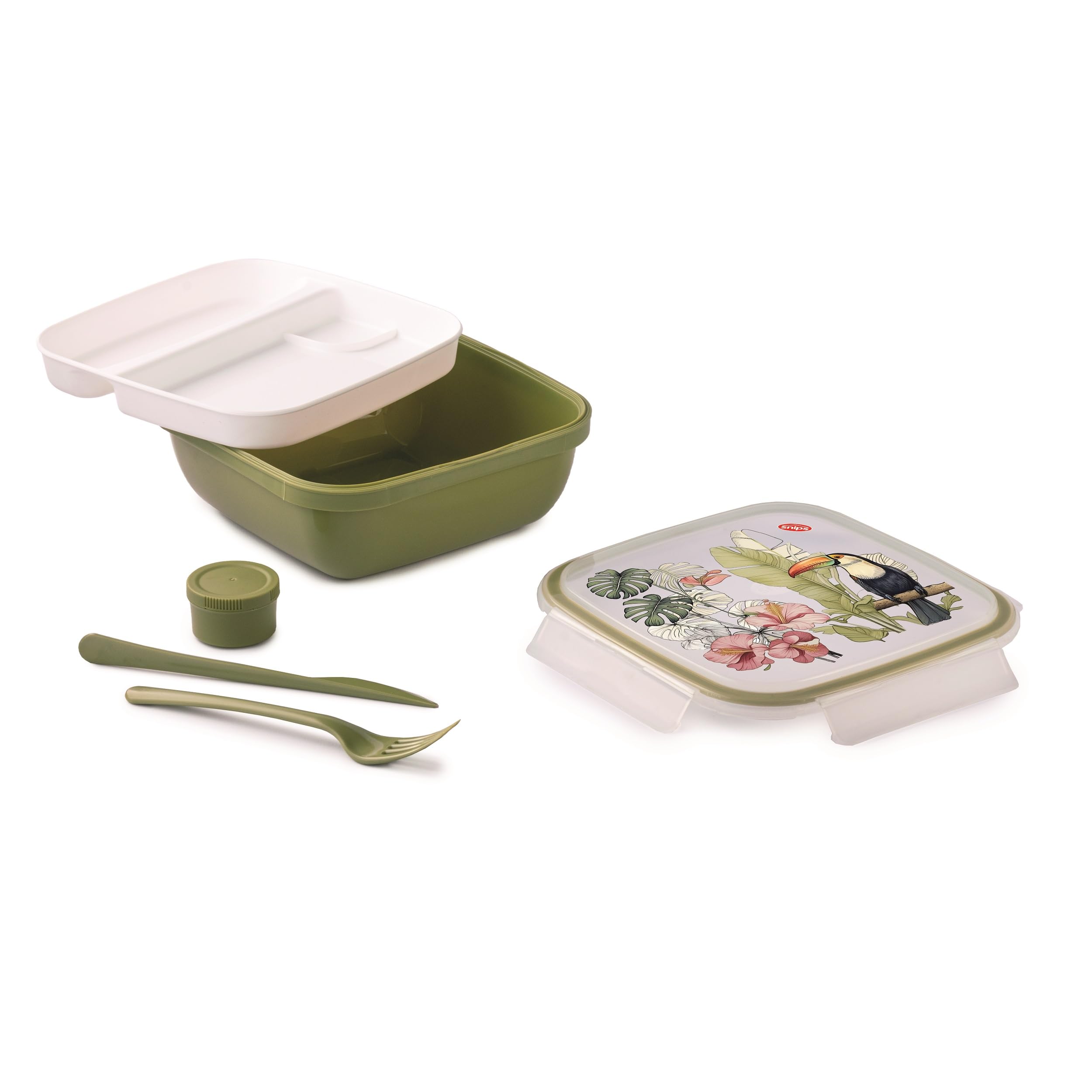 snips-fresh-lunch-box-quadrato-1-50-l-con-vassoio-a-2-scomparti-posate-e-conteni image 2