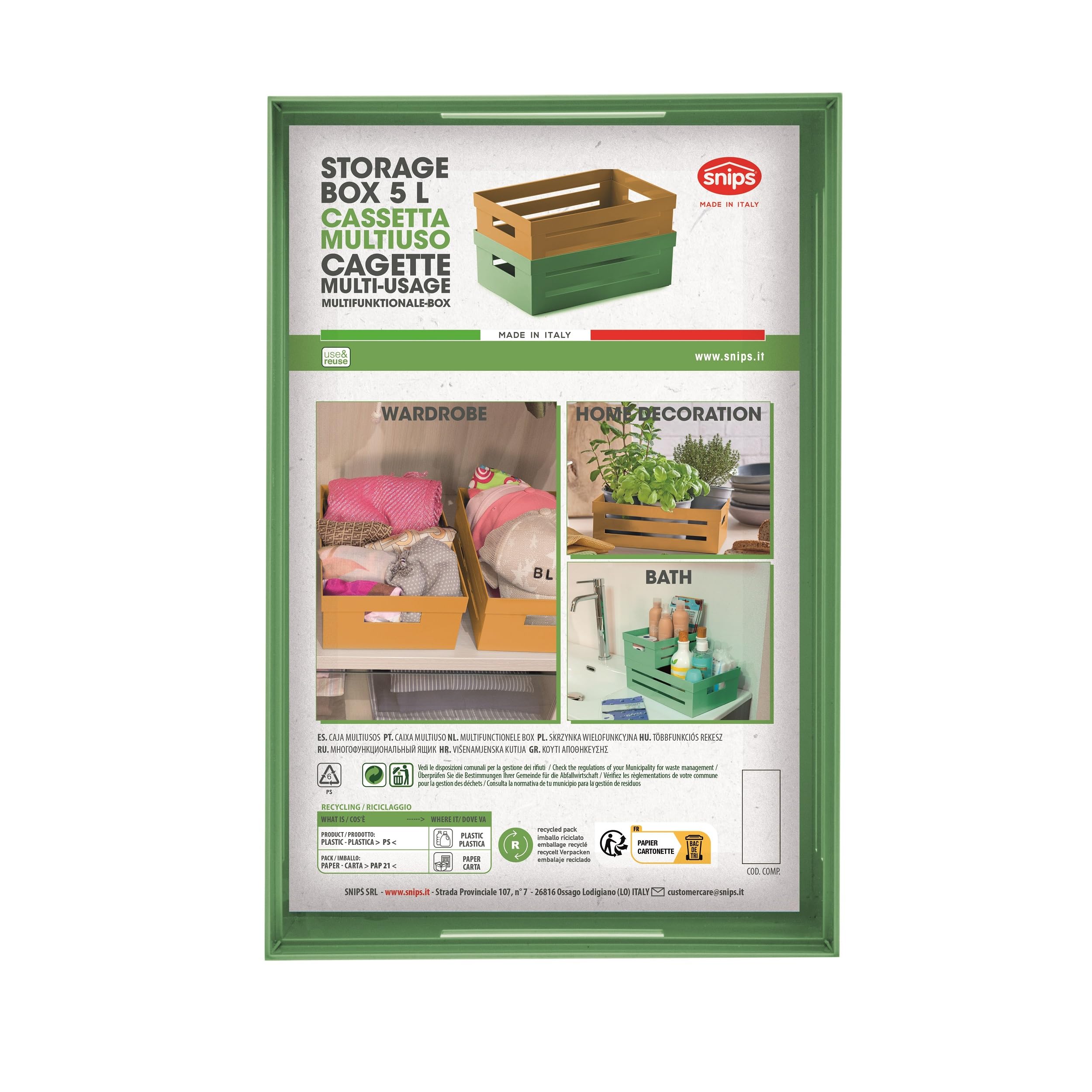 snips-cassetta-multiuso-organizer-5-lt-verde-29-5-x-19-5-x-10-cm-impilabile-made image 5