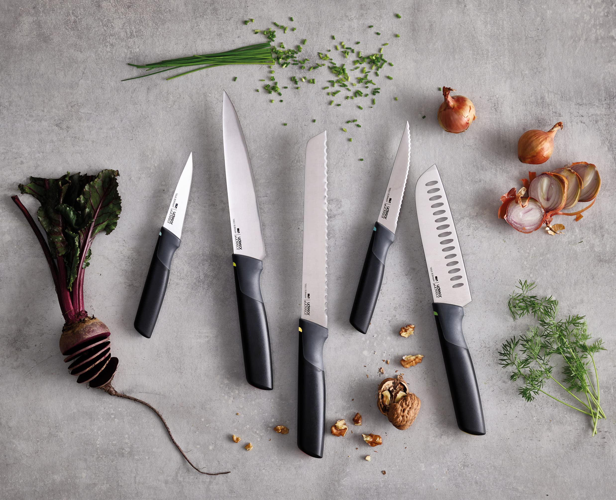 joseph-joseph-duo-set-coltelli-cucina-professionali-5-pezzi-lame-9-20-cm-in-acci image 4